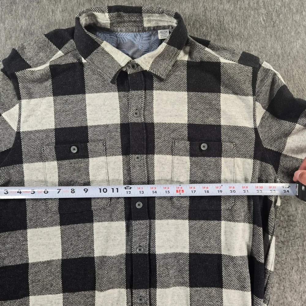 Tommy Bahama Buffalo Check Flannel Shirt Men XL Gray Black Buffalo Plaid Stretch - Picture 6 of 9